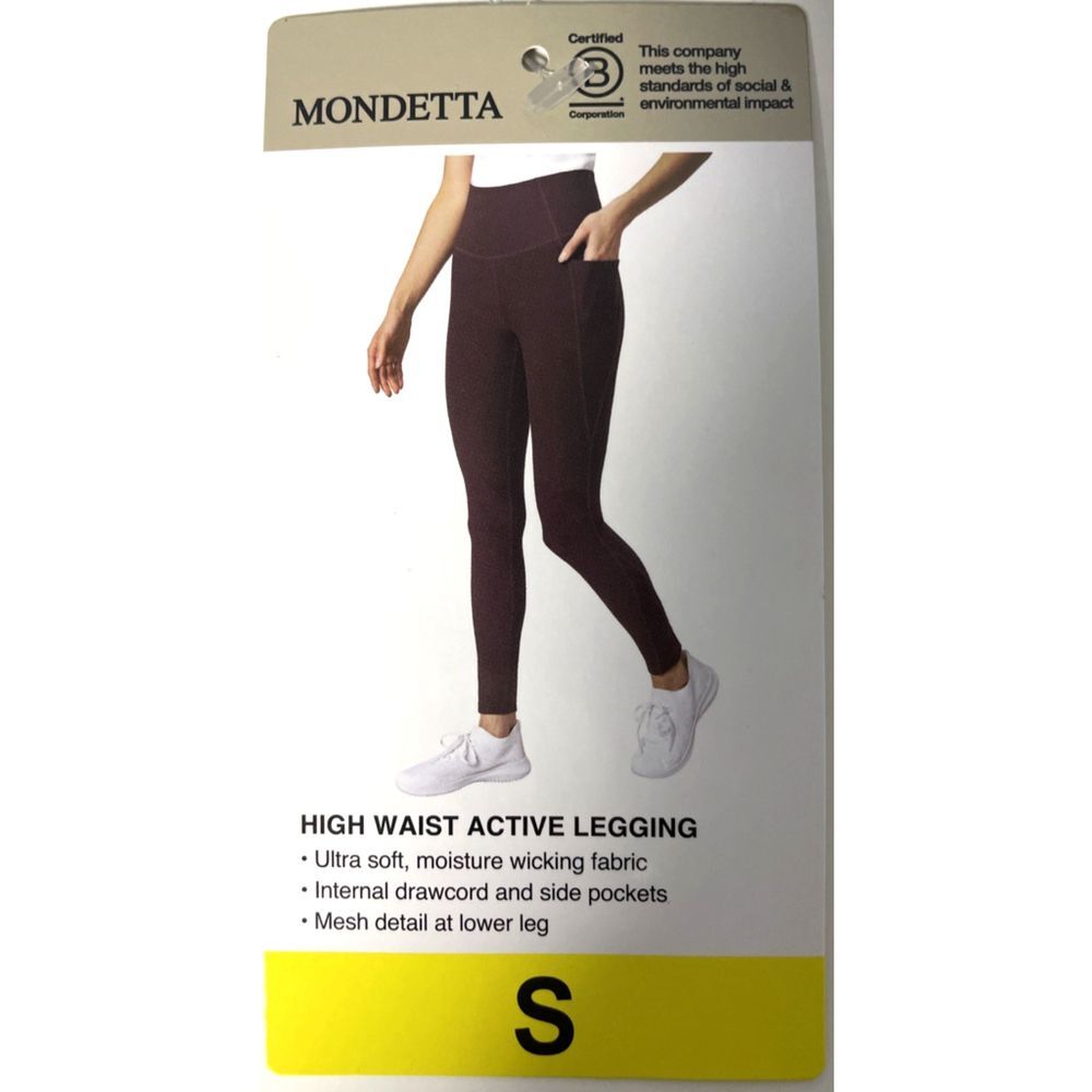 Mondetta Women's High Waisted Active Legging Red Pants Sz Small Pocket Yoga NWT - Picture 2 of 5